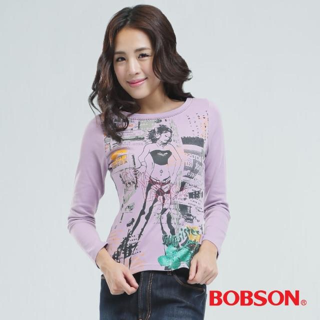 【BOBSON】印圖個性女郎T恤(紫色65074-61)限量出清