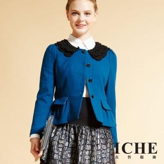 【ICHE 衣哲】立體領片釘珠造型外套(Wool X 暖時尚)