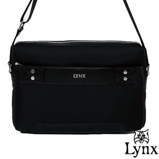 【Lynx】山貓紳士極簡風格橫式真皮斜側背包-大(3色)