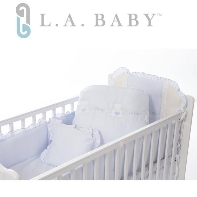 【美國 L.A. Baby】天使熊純棉七件式寢具組 M(MIT 藍色 粉色 米色)試用文