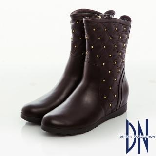 【DN】街頭率性 牛皮菱紋縫線鉚釘內增高短靴(咖)