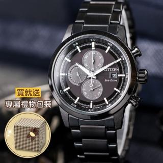 【CITIZEN 星辰】三眼計時光動能錶-鍍黑(CA0615-59E)