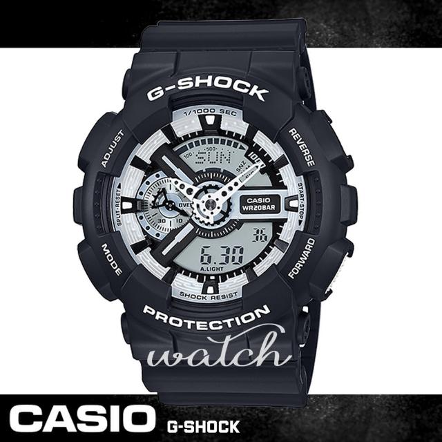 經典款式【CASIO 卡西歐 G-SHOCK 系列】耐衝擊構造_抗磁_自動照明_運動錶(GA-110BW)