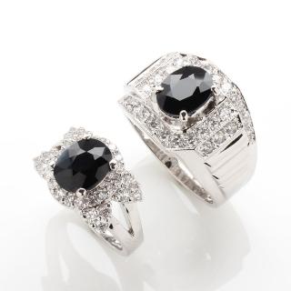 【寶石方塊】燕侶鶯儔天然2克拉+2克拉黑藍寶對戒-活圍設計