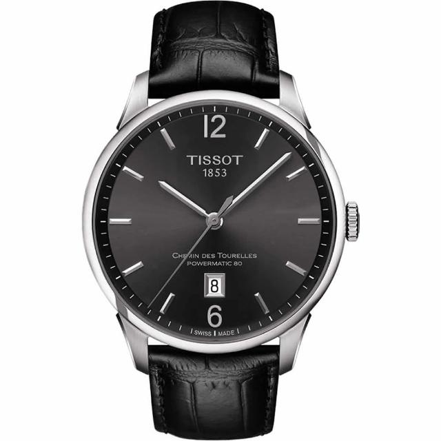 【TISSOT】杜魯爾系列機械動力80腕錶-槍灰x黑/42mm(T0994071644700)