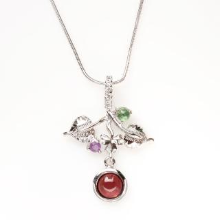 【寶石方塊】紅情綠意天然碧璽墜子-925純銀飾