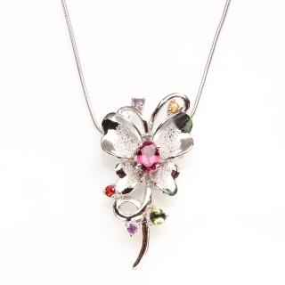 【寶石方塊】花飛蝶舞天然碧璽墜子-925純銀飾