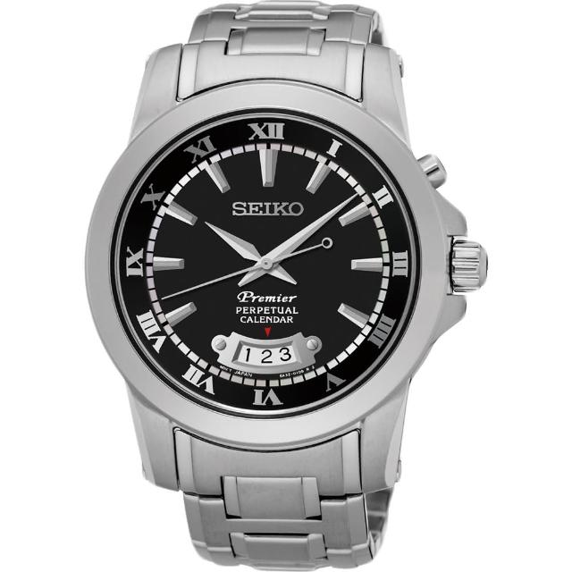 【SEIKO】Premier 羅馬萬年曆石英錶-黑/42mm(6A32-00X0B SNQ147J1)站長推薦