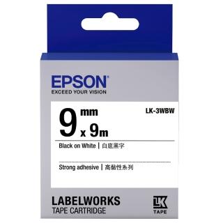 【EPSON】高黏性標籤帶 白底黑字/9mm(LK-3WBW)