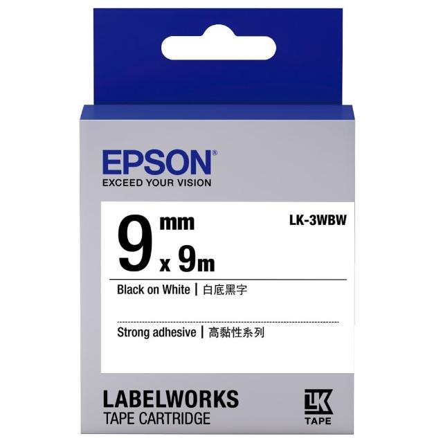 【EPSON】標籤機色帶白底黑字/9mm(LK-3WBW)排行推薦