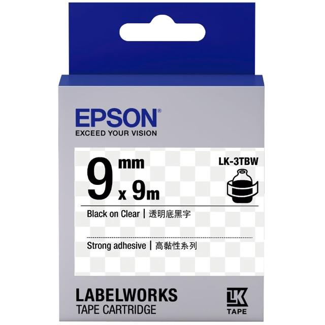 【EPSON】標籤機色帶透明底黑字/9mm(LK-3TBW)強檔特價