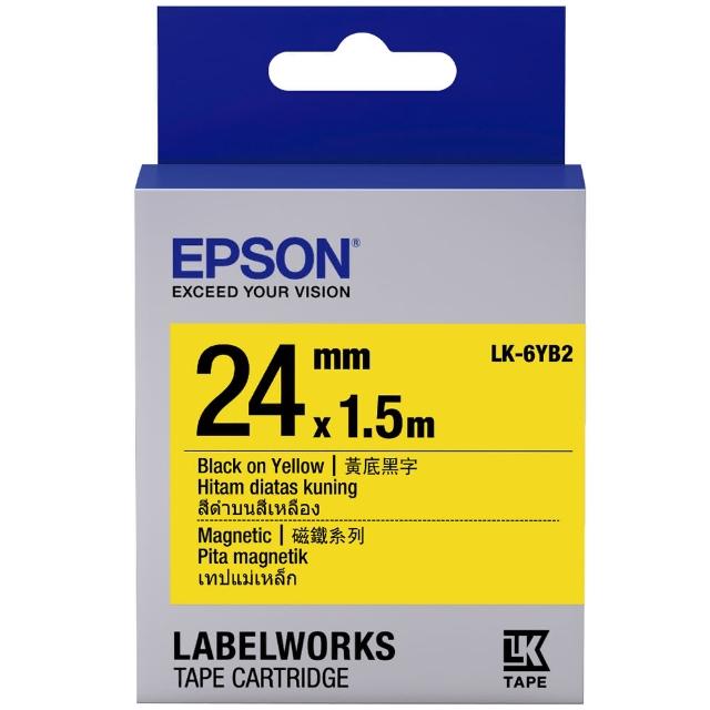 【EPSON】標籤機色帶磁磁鐵系列黃底黑字/24mm(LK-6YB2)讓你愛不釋手