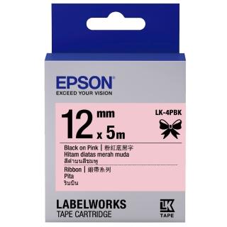 【EPSON】標籤帶 粉紅底黑字/12mm(LK-4PBK)
