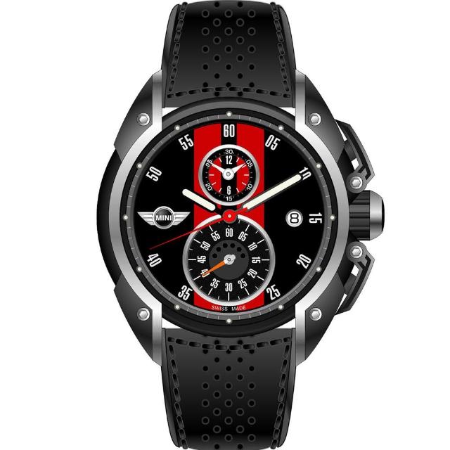 【MINI Swiss Watches】英倫風範運動計時腕錶-黑x紅(MINI-11)強檔特價