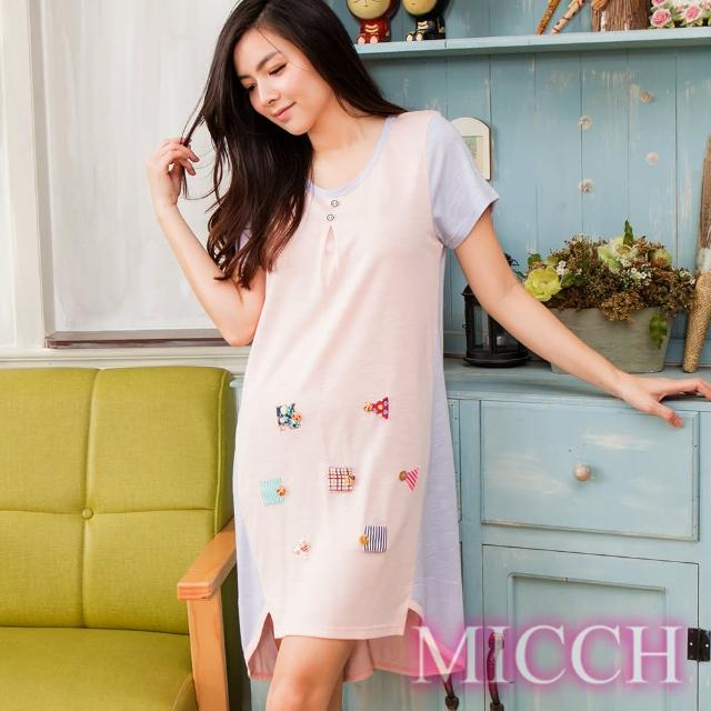 【MICCH】修長視覺 拼貼趣味風洋裝 居家休閒裙