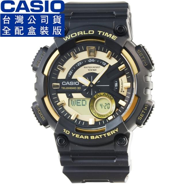 【CASIO】卡西歐雙顯多時區電子膠帶錶-黑(AEQ-110BW-9A)福利品出清