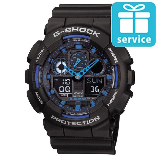 【CASIO】G-SHOCK 3D立體重型機械防滑紋路雙顯錶(GA-100-1A2)限量出清