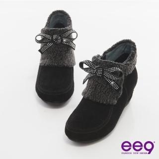 【ee9】完美時尚-璀燦水鑽異材質拼接踝靴＊黑色(踝靴)