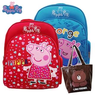 【imitu 米圖】Peppa Pig 粉紅豬 EVA護脊後背書包+熊大防水輕質萬用袋