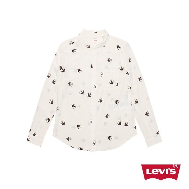 【Levis】女款燕子印花白色真絲長袖襯衫限量搶購