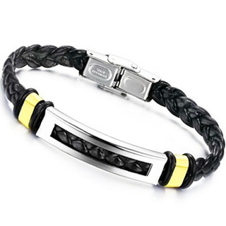 【米蘭精品】皮革手環鈦鋼手鍊男飾品(經典儒雅商務設計生日情人節禮物73cq95)