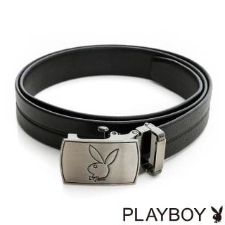 【PLAYBOY】雕刻兔頭LOGO 自動皮帶(黑色)