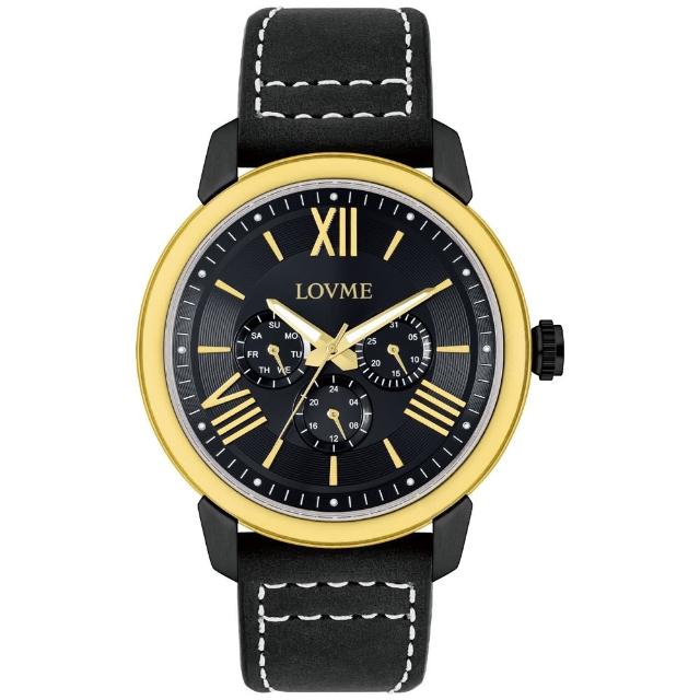【LOVME】經典羅馬風時尚手錶-IP金x黑/45mm(VL0366M-13-311)