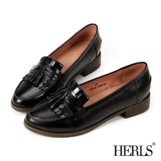 【HERLS】全真皮復古流蘇樂福鞋(黑色)