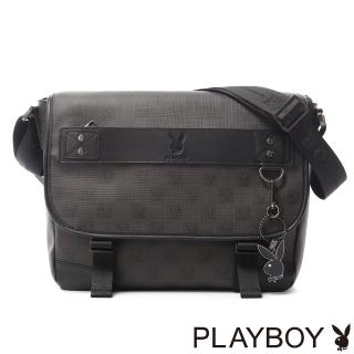 【PLAYBOY】Checkerboard Rabbit 紳士棋盤兔系列 翻蓋斜背包(經典黑)