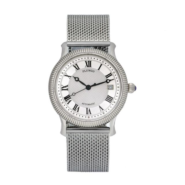 【FLUNGO佛朗明哥】米蘭羅馬假期機械腕錶-銀(機械錶、不鏽鋼錶、米蘭帶)
