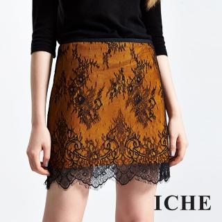 【ICHE 衣哲】滿版3D細膩睫毛蕾絲短裙