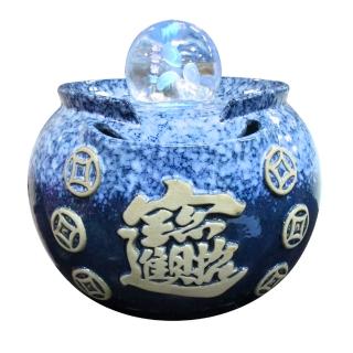 【瑰麗寶-買就送-2-3kg鹽燈】中型招財進寶雷射流水8cm滾球組-湛藍