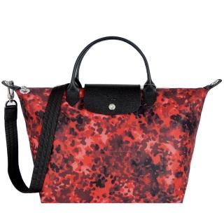 【LONGCHAMP】Fantaisie 迷彩印花短把兩用水餃包(中/迷彩紅)