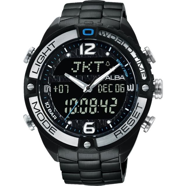 【ALBA】雅柏 W兩個世界雙顯腕錶-黑/44mm(N021-X002SD  AZ4015X1)