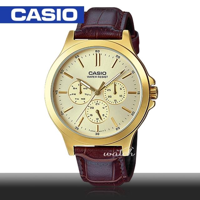 超值推薦-【CASIO 卡西歐】型男必備_皮革錶帶_金離子鍍金錶殼_防水_礦物玻璃_男錶(MTP-V300GL)