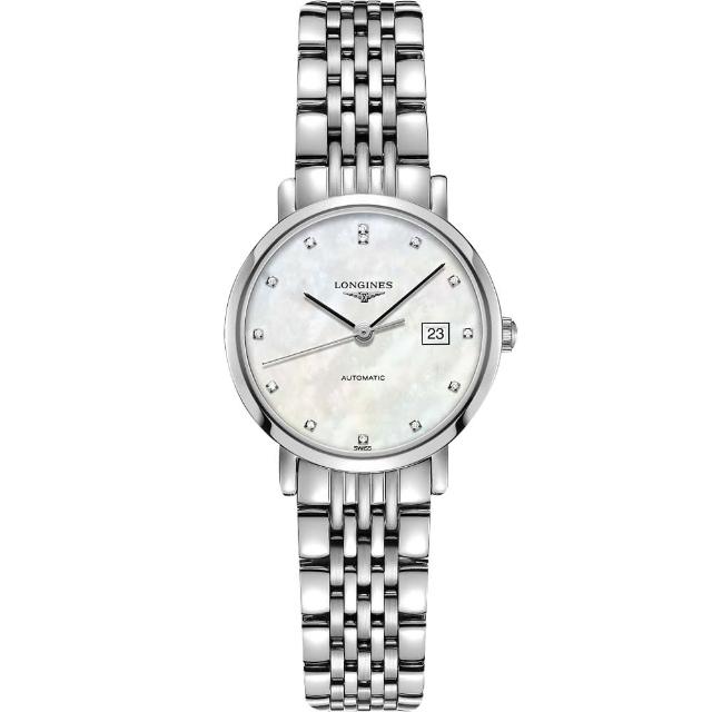 【LONGINES】浪琴 Elegant 系列真鑽機械女錶-珍珠貝x銀/29mm(L43104876)限時下殺