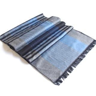經典時尚100%蠶絲保暖圍巾(藍灰條紋)