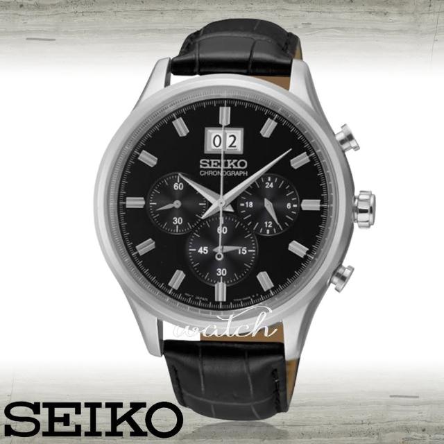 【SEIKO 精工】送禮首選_三眼計時_防刮鏡面_皮革錶帶_防水_日期顯示_男錶(SPC083P2)