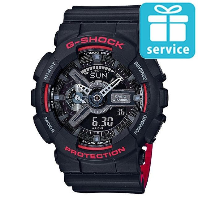 好物推薦-【CASIO】G-SHOCK 絕對強和黑與紅系列科技雙顯錶(GA-110HR-1A)