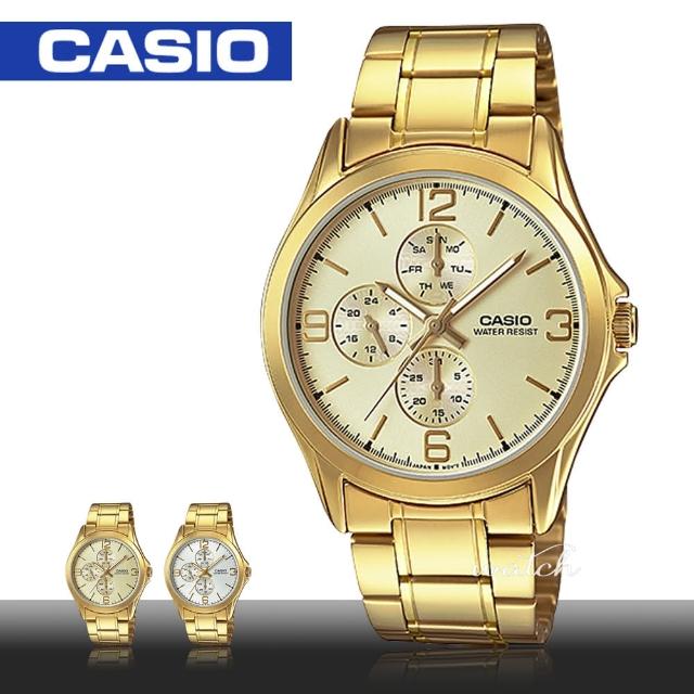 【CASIO 卡西歐】時尚精選_三眼計時_不鏽鋼錶帶_防水_指針男錶(MTP-V301G)優質推薦