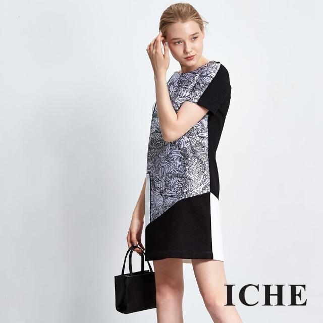 【ICHE 衣哲】線條印花拼接禮服洋裝促銷商品