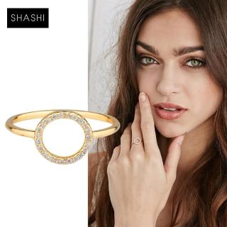 【SHASHI】美國品牌 Circle Pave 925純銀鑲18K金戒指(鑲鑽圓滿圈圈)