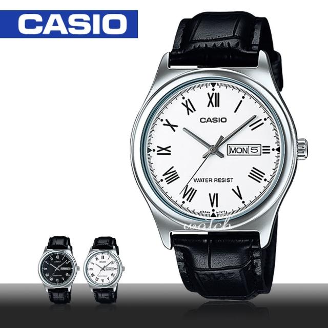 經典款式【CASIO 卡西歐】型男必備_皮革錶帶_日期顯示_生活防水_礦物玻璃_男錶(MTP-V006L)