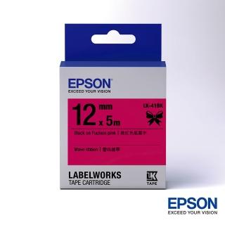 【EPSON】標籤帶 蕾絲緞帶粉紅色底黑字/12mm(LK-41BK)