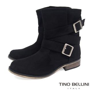 【Tino Bellini】率性不羈雙釦帶中筒工程靴A69066(黑)