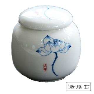 【古緣居】陶瓷密封一兩小茶罐(荷韻清禪)