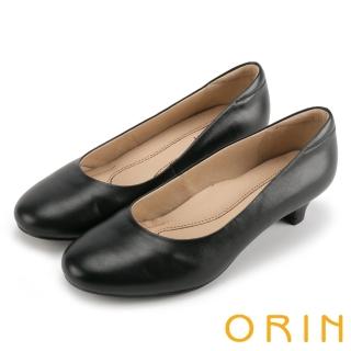 【ORIN】簡約時尚OL 素面牛皮百搭素面低跟鞋(黑色)