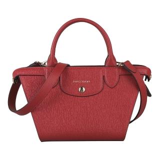 【LONGCHAMP】Le Pliage Heritage系列防刮牛皮拉鍊手提/斜背兩用包(內裡豹紋花樣/小/胭脂紅)