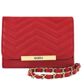 【GUESS】皮革壓紋鍊帶手抓包(紅色)