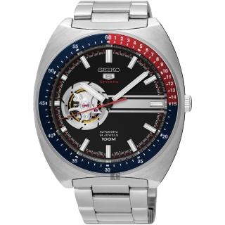【SEIKO】精工 5號尊者鏤空機械腕錶-黑/44mm(4R38-01K0D SSA329J1)